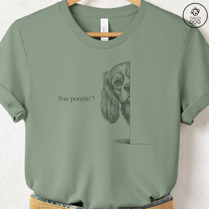 Cavalier King Charles Spaniel Poopin T-Shirt Sage Taco-Dog