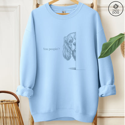 Cavalier King Charles Spaniel Poopin Sweatshirt Light Blue Taco-Dog