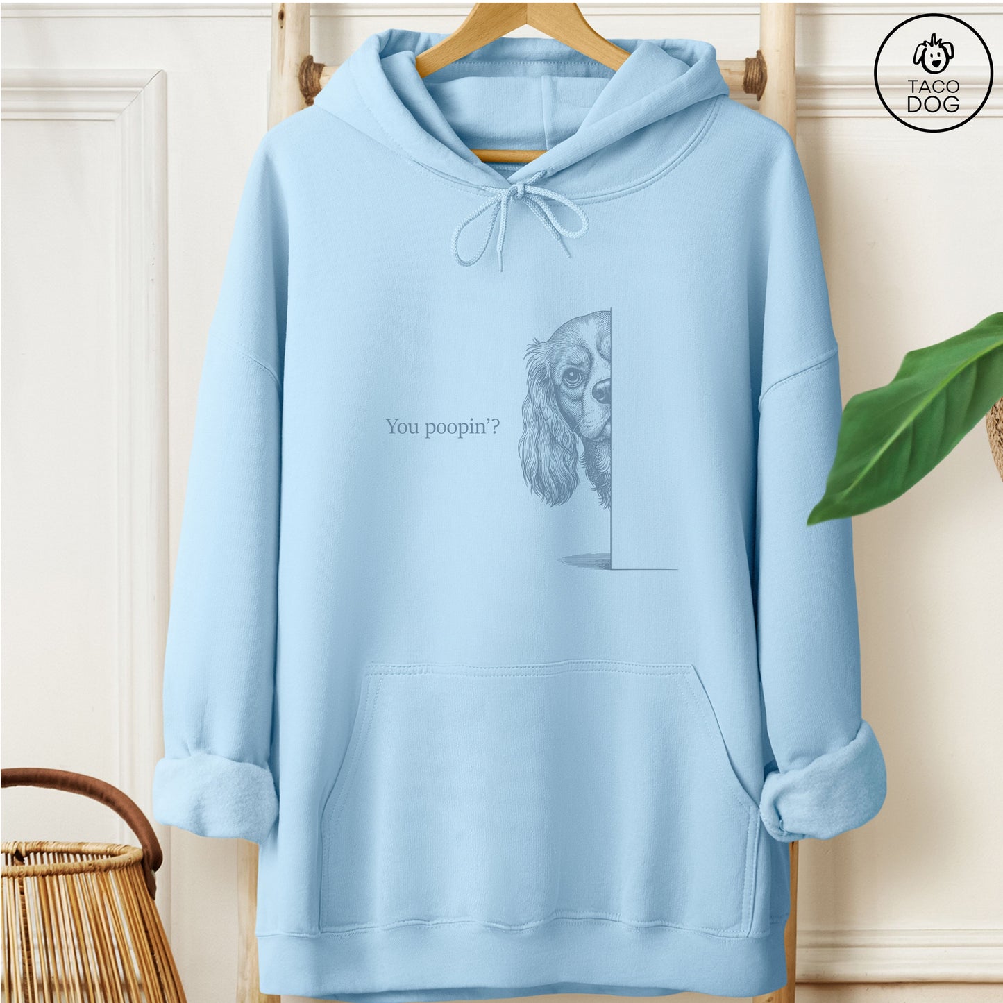 Cavalier King Charles Spaniel Poopin Hoodie Light Blue Taco-Dog
