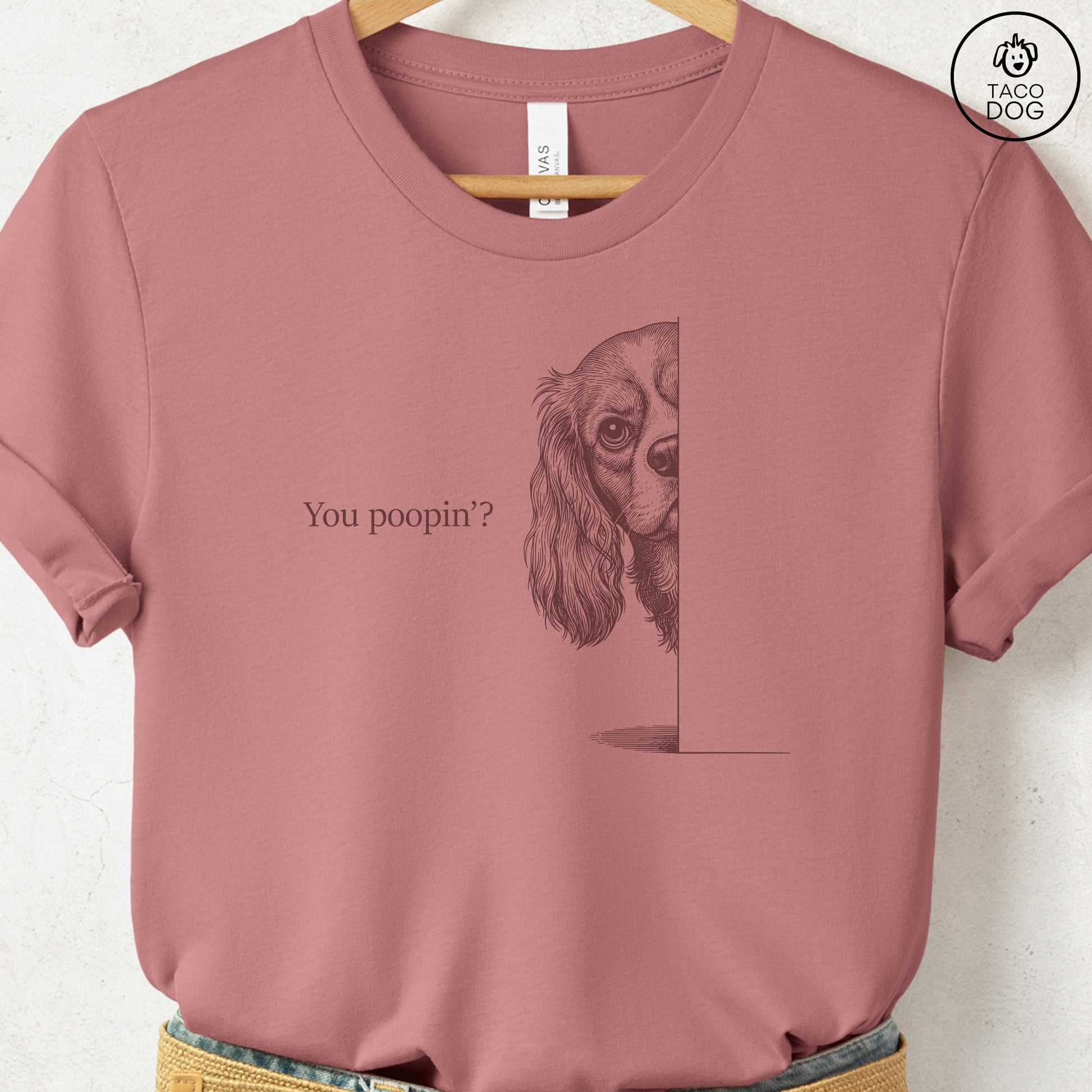 Cavalier King Charles Spaniel Poopin T-Shirt Heather Mauve Taco-Dog