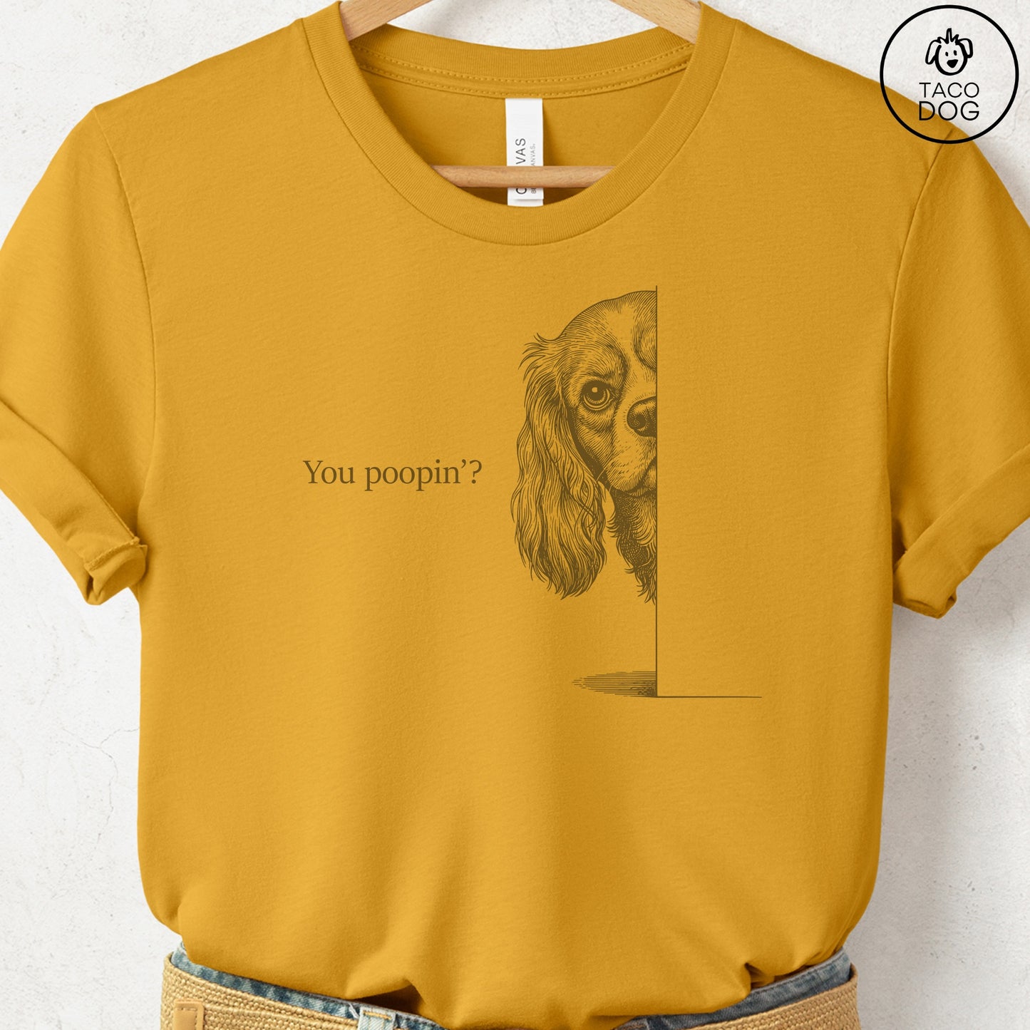 Cavalier King Charles Spaniel Poopin T-Shirt Mustard Taco-Dog