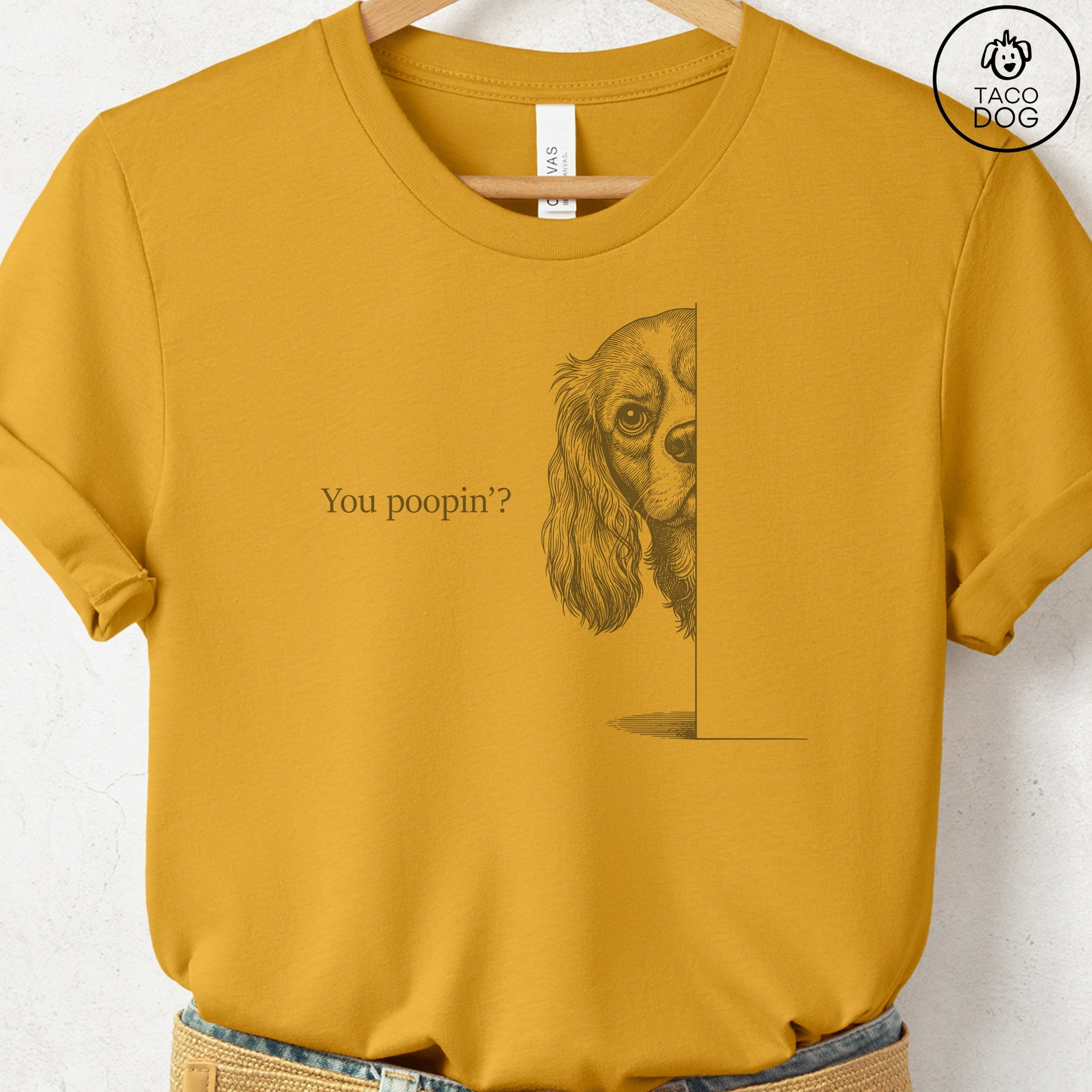 Cavalier King Charles Spaniel Poopin T-Shirt Mustard Taco-Dog