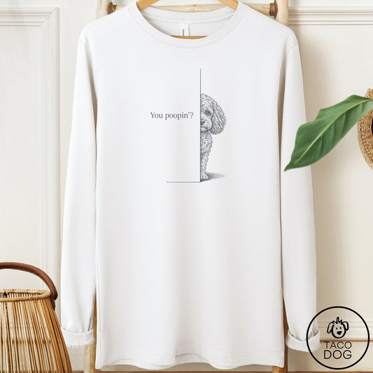 Cavapoo Poopin Long Sleeve Tee White Taco-Dog