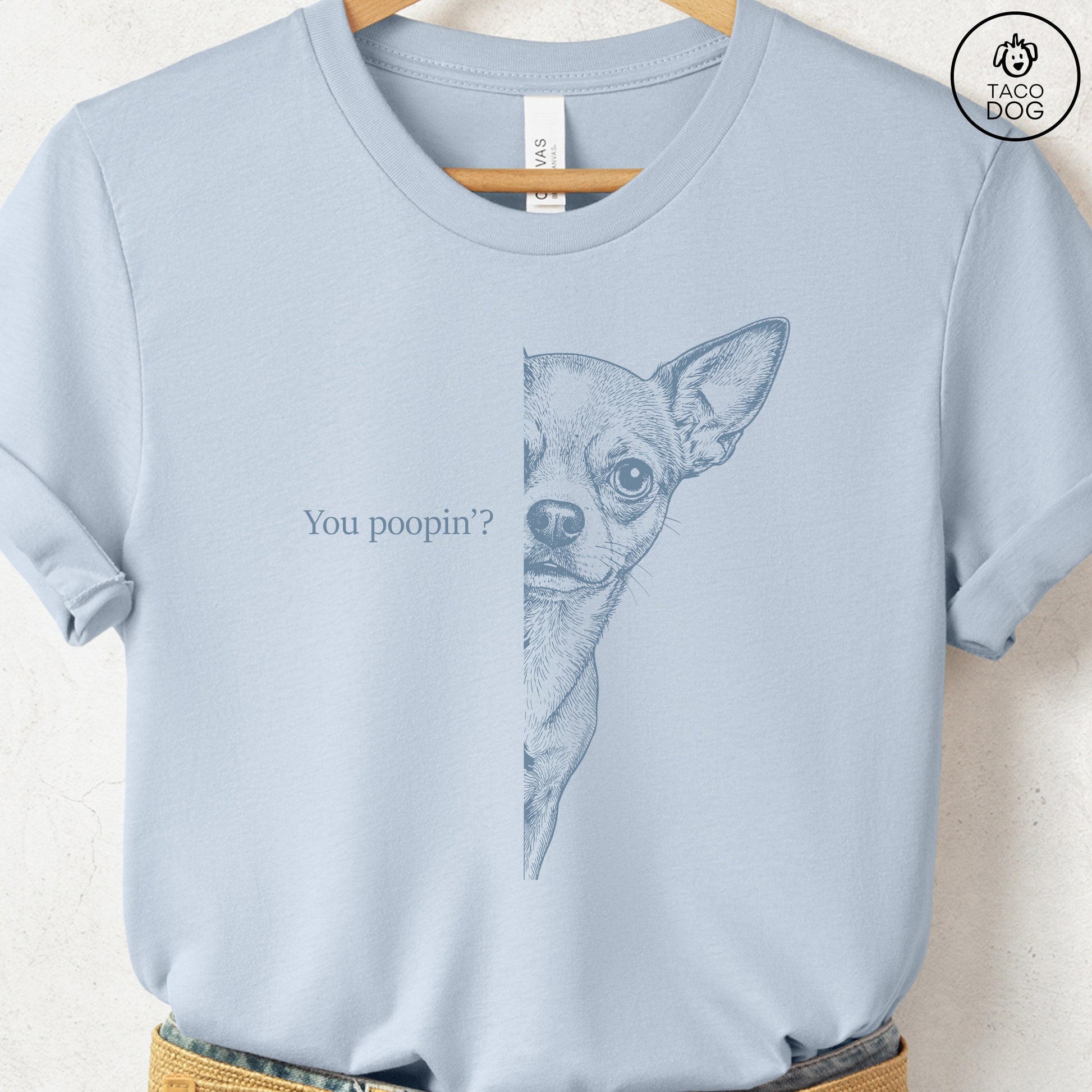Chihuahua Poopin T-Shirt Light Blue Taco-Dog