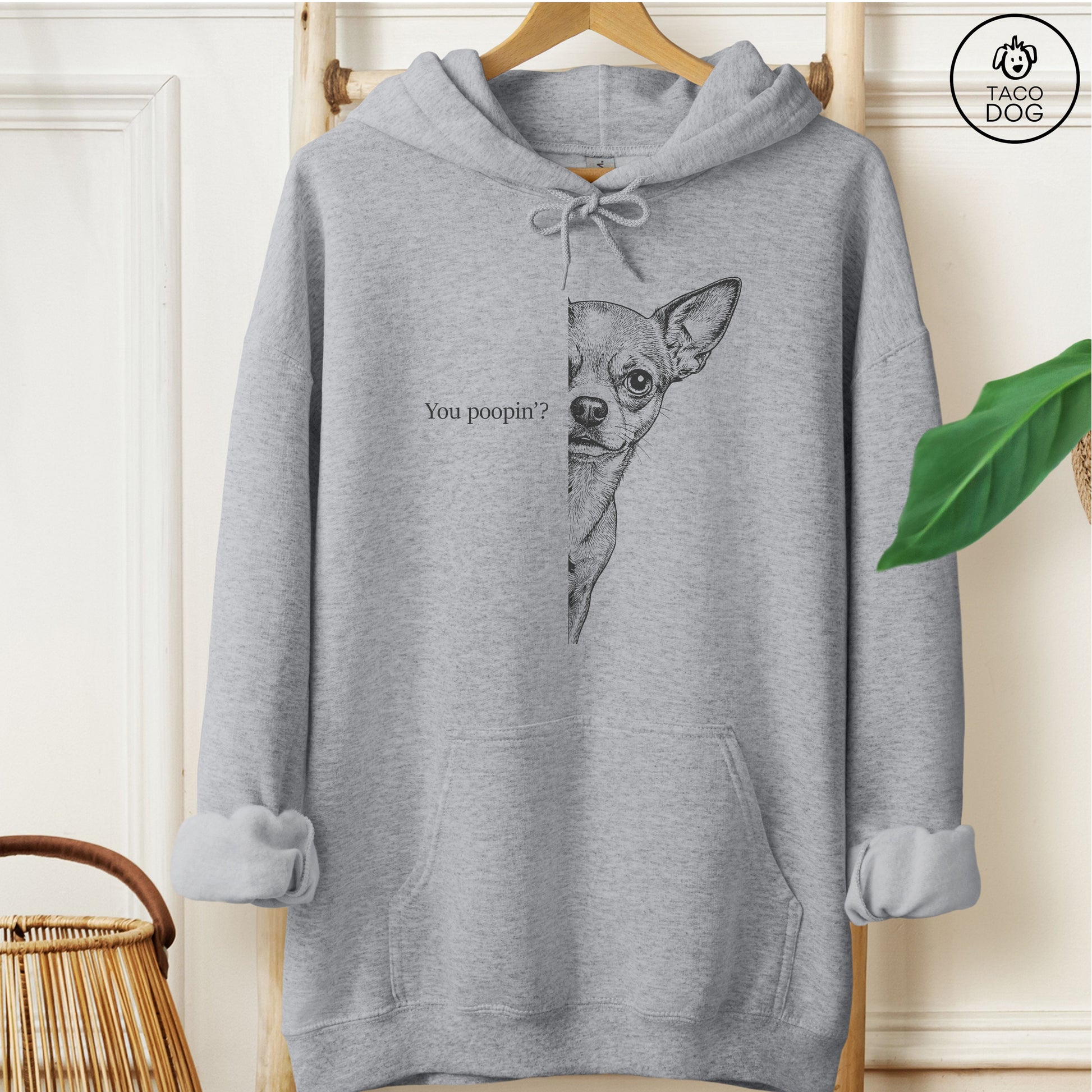 Chihuahua Poopin Hoodie Graphite Heather Taco-Dog