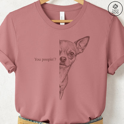 Chihuahua Poopin T-Shirt Heather Mauve Taco-Dog