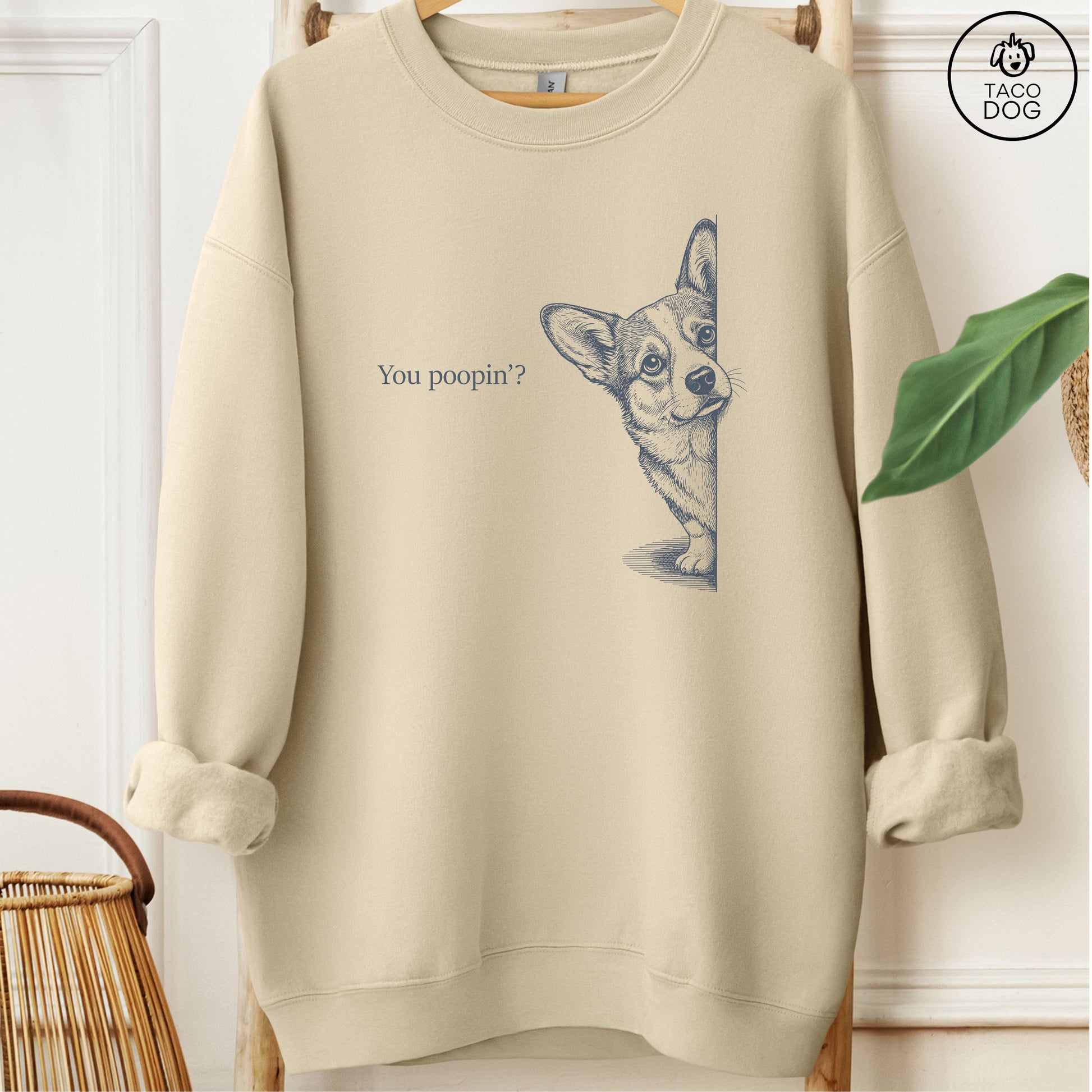 Corgi Poopin Sweatshirt Sand Taco-Dog