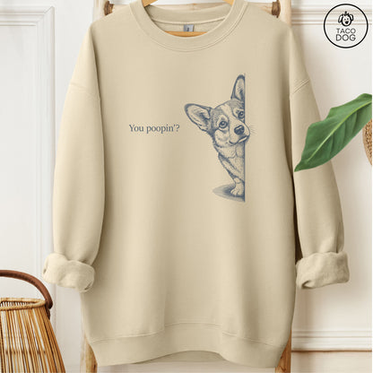 Corgi Poopin Sweatshirt Sand Taco-Dog