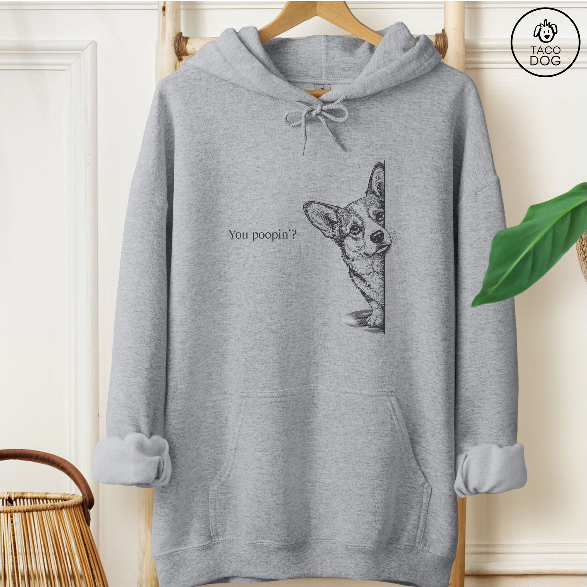 Corgi Poopin Hoodie Graphite Heather Taco-Dog