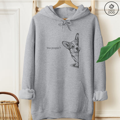 Corgi Poopin Hoodie Graphite Heather Taco-Dog