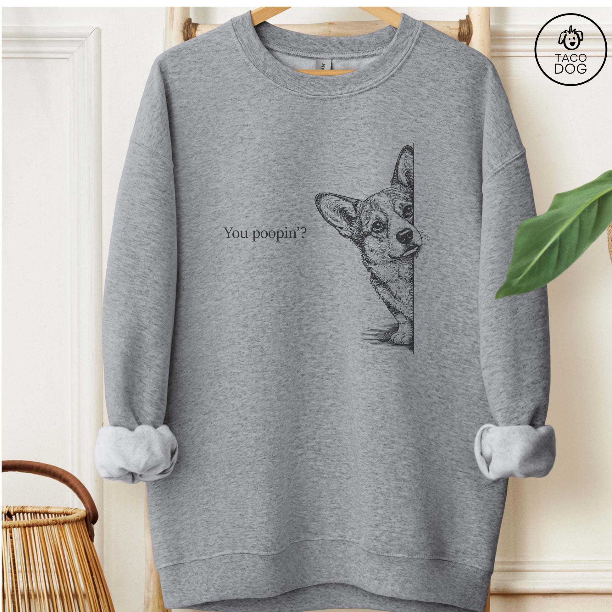 Corgi Poopin Sweatshirt Graphite Heather Taco-Dog