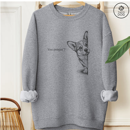Corgi Poopin Sweatshirt Graphite Heather Taco-Dog