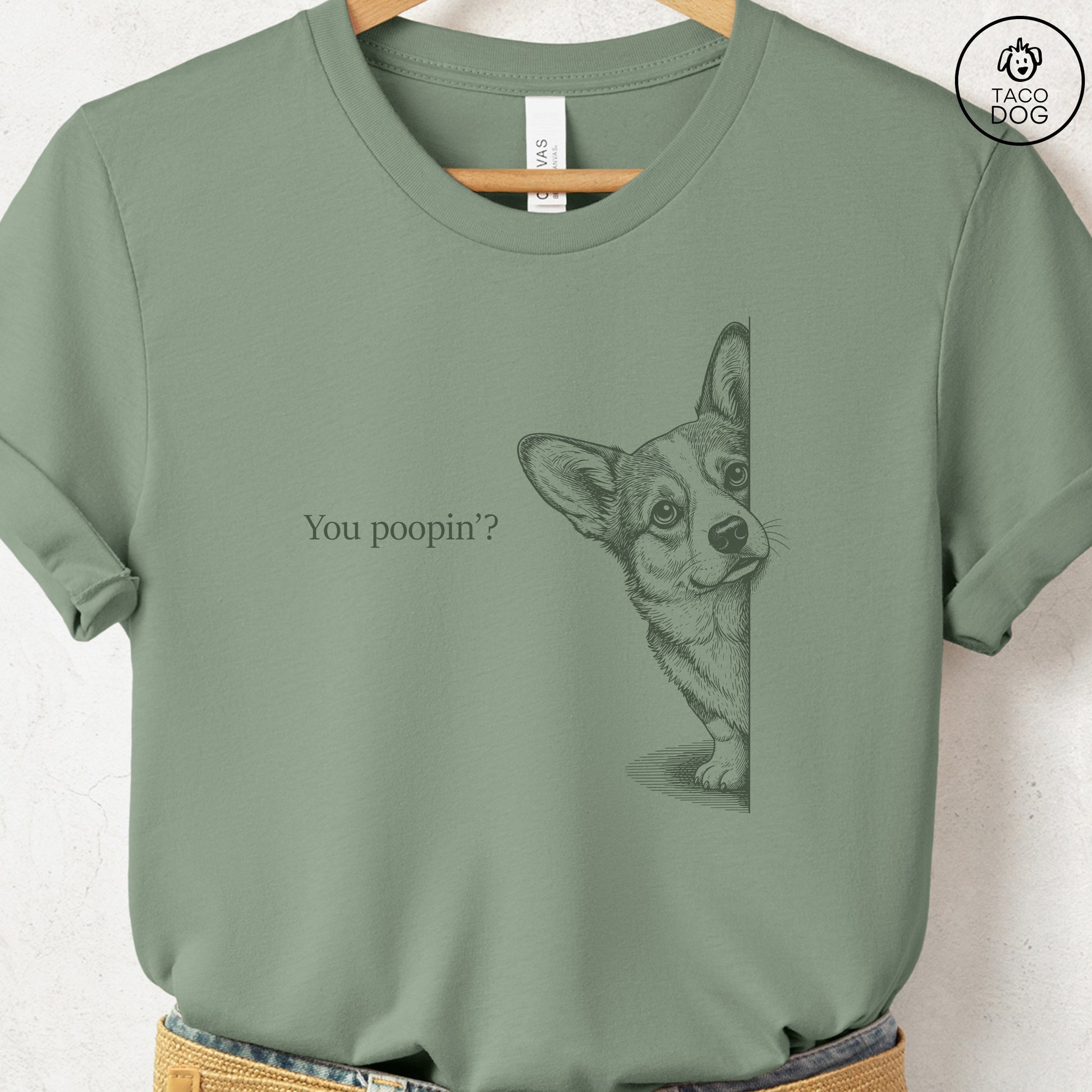 Corgi Poopin T-Shirt Sage Taco-Dog