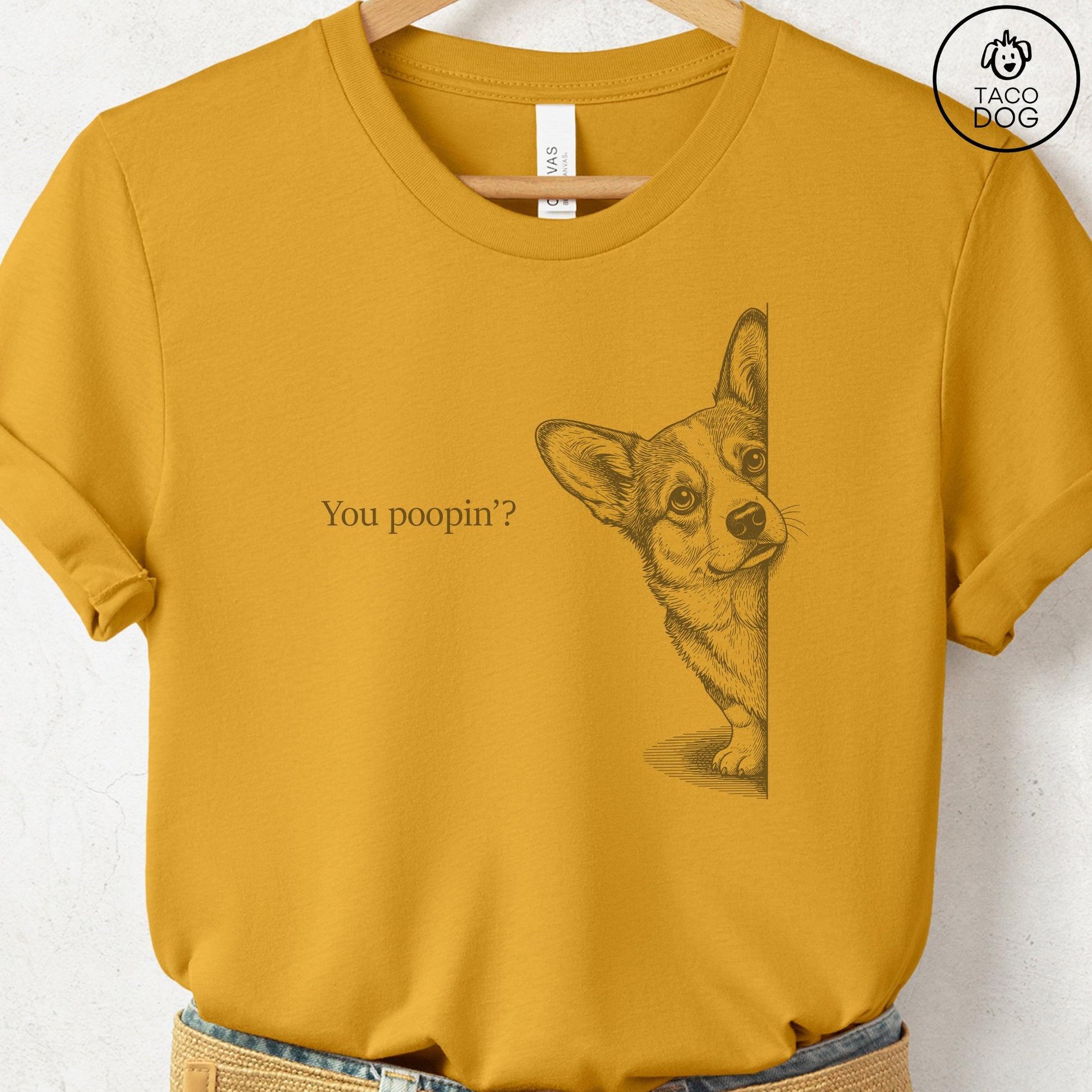 Corgi Poopin T-Shirt Mustard Taco-Dog