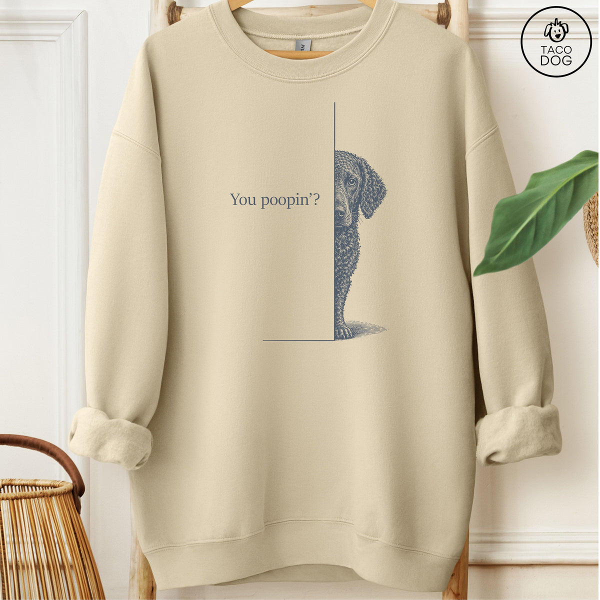 Curly-Coated Retriever Poopin Sweatshirt Sand Taco-Dog