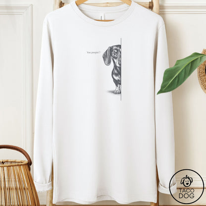 Dachshund Poopin Long Sleeve Tee White Taco-Dog