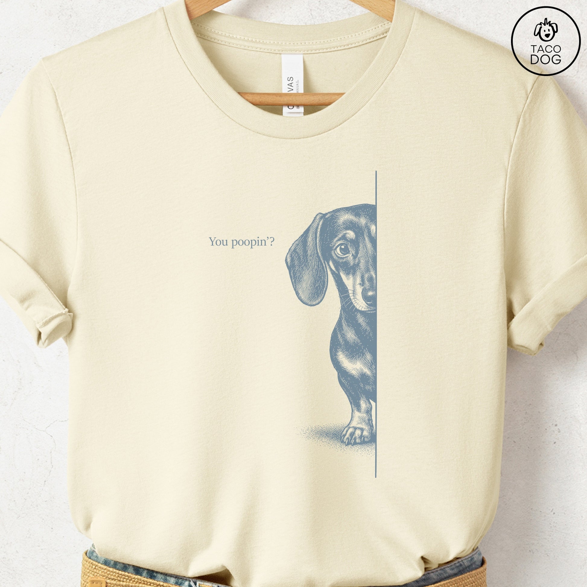 Dachshund Poopin T-Shirt Natural Taco-Dog