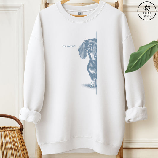 Dachshund Poopin Sweatshirt White Taco-Dog