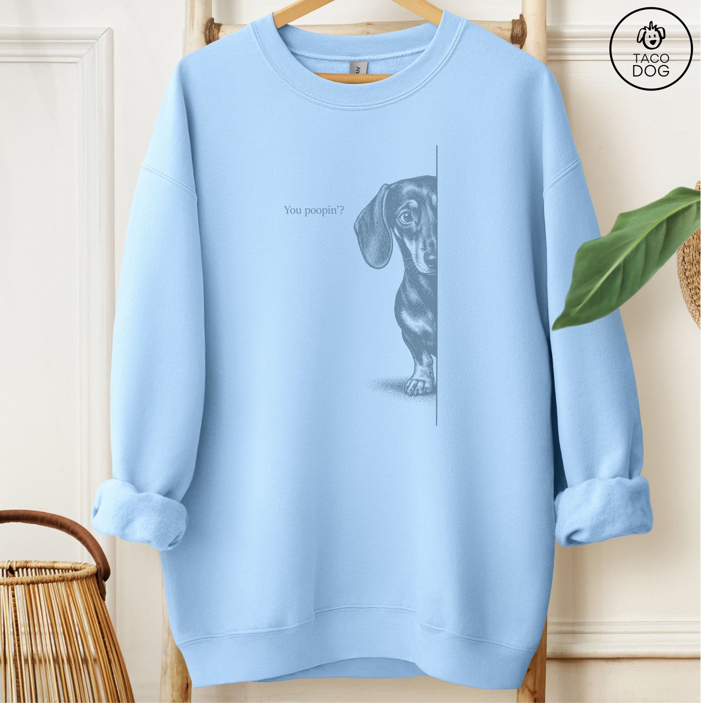 Dachshund Poopin Sweatshirt Light Blue Taco-Dog