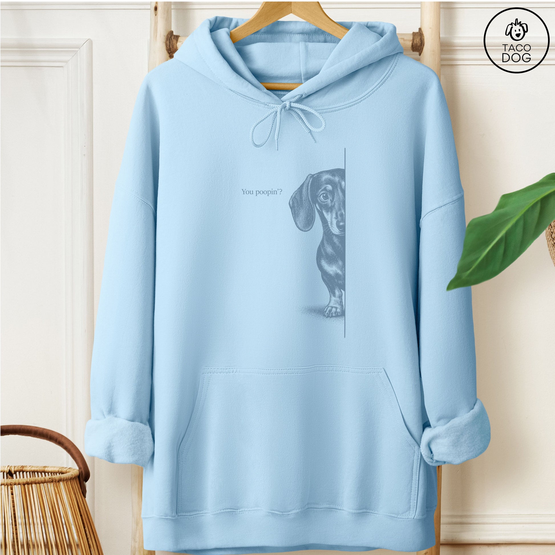 Dachshund Poopin Hoodie Light Blue Taco-Dog
