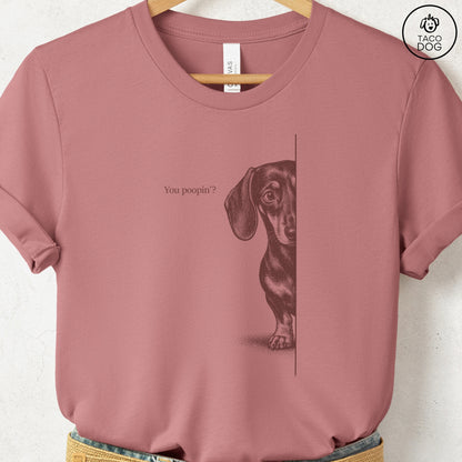 Dachshund Poopin T-Shirt Heather Mauve Taco-Dog