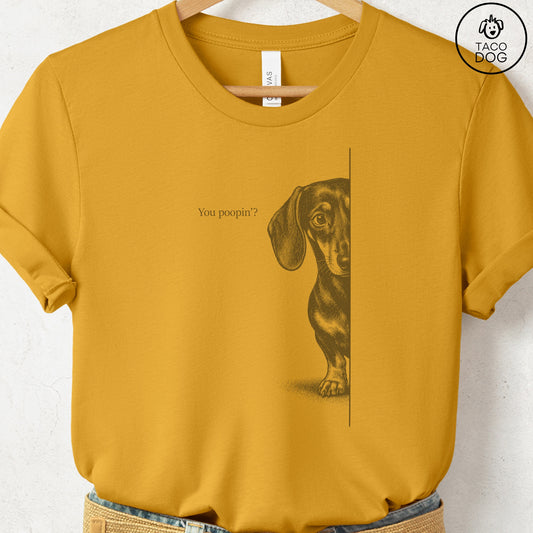 Dachshund Poopin T-Shirt Mustard Taco-Dog