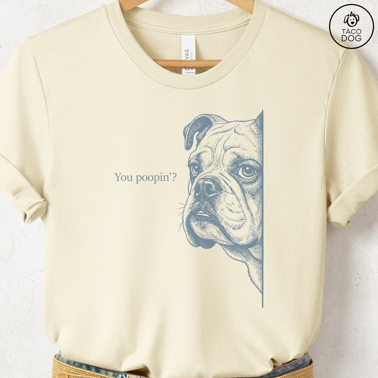 English Bulldog Poopin T-Shirt Natural Taco-Dog