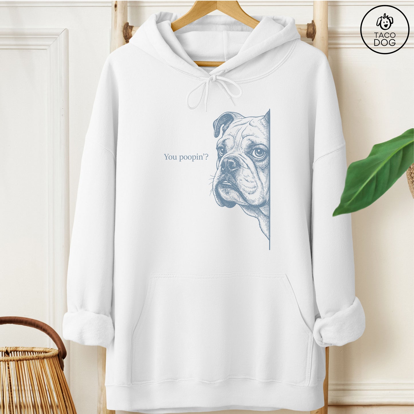English Bulldog Poopin Hoodie White Taco-Dog