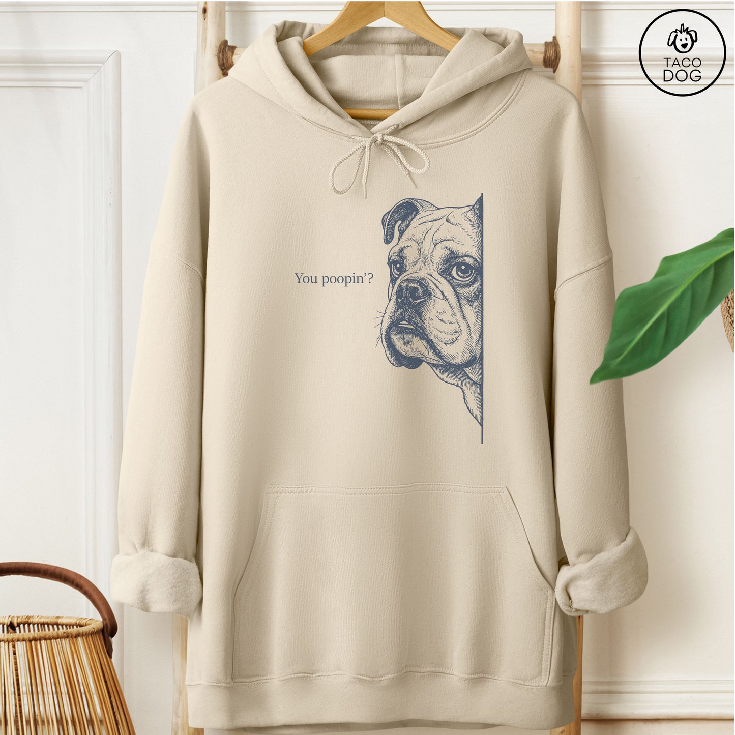 English Bulldog Poopin Hoodie Sand Taco-Dog