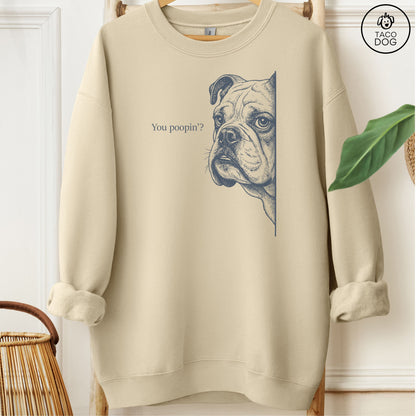 English Bulldog Poopin Sweatshirt Sand Taco-Dog