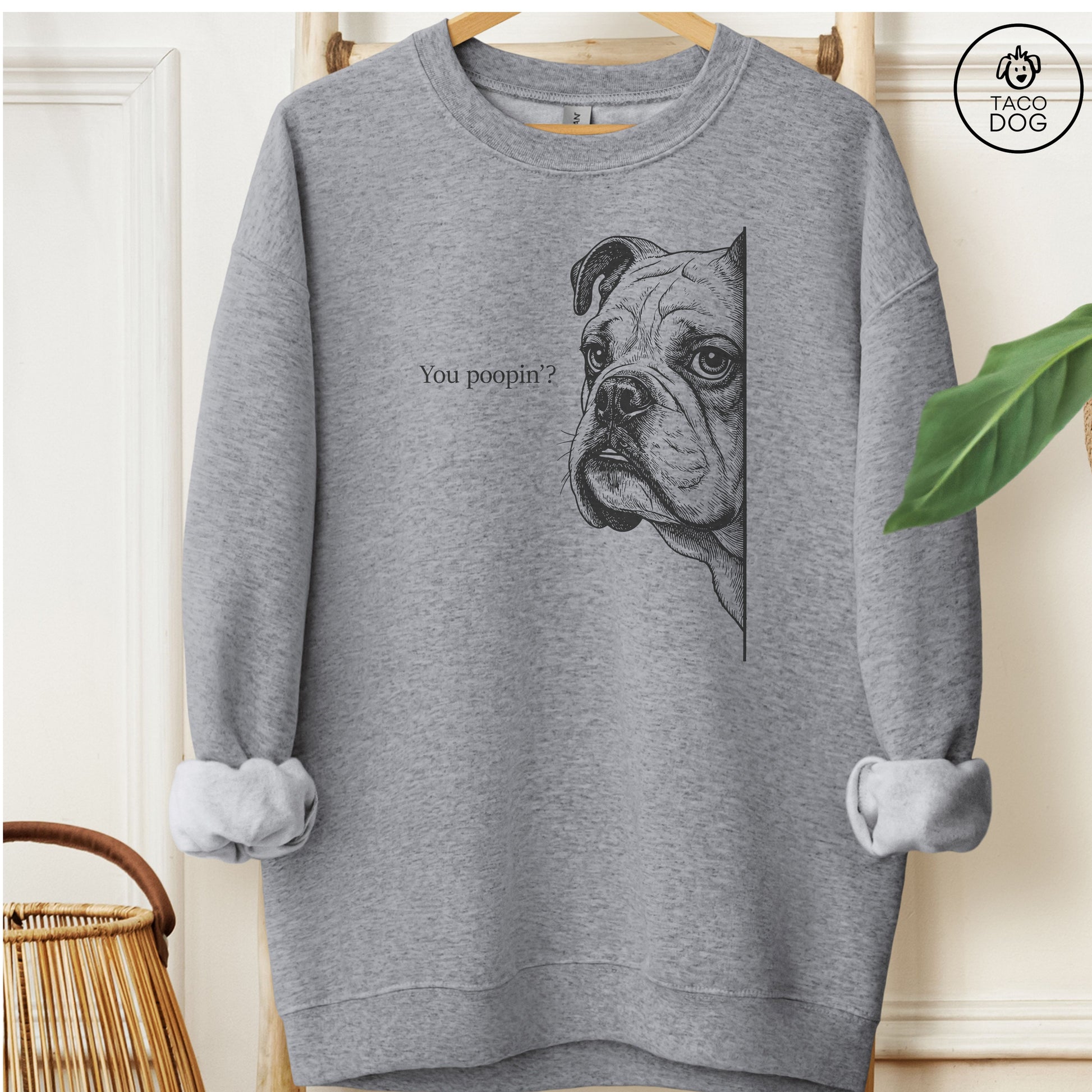 English Bulldog Poopin Sweatshirt Graphite Heather Taco-Dog