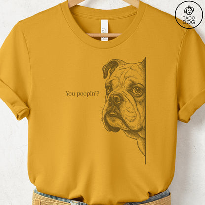 English Bulldog Poopin T-Shirt Mustard Taco-Dog
