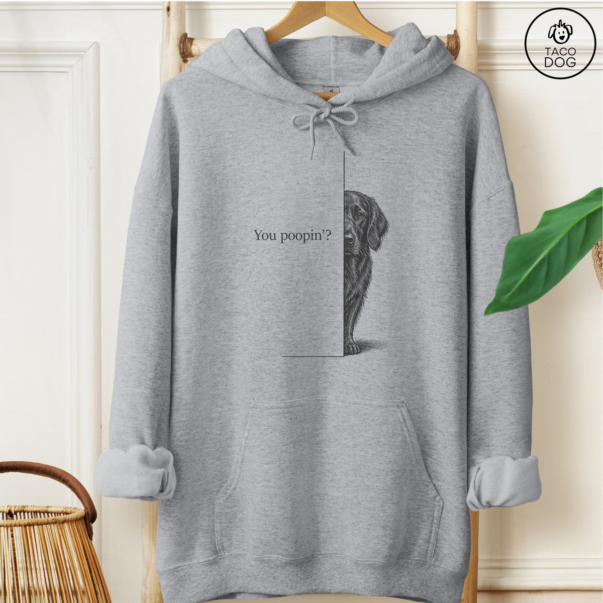 Flat-Coated Retriever Poopin Hoodie Graphite Heather Taco-Dog