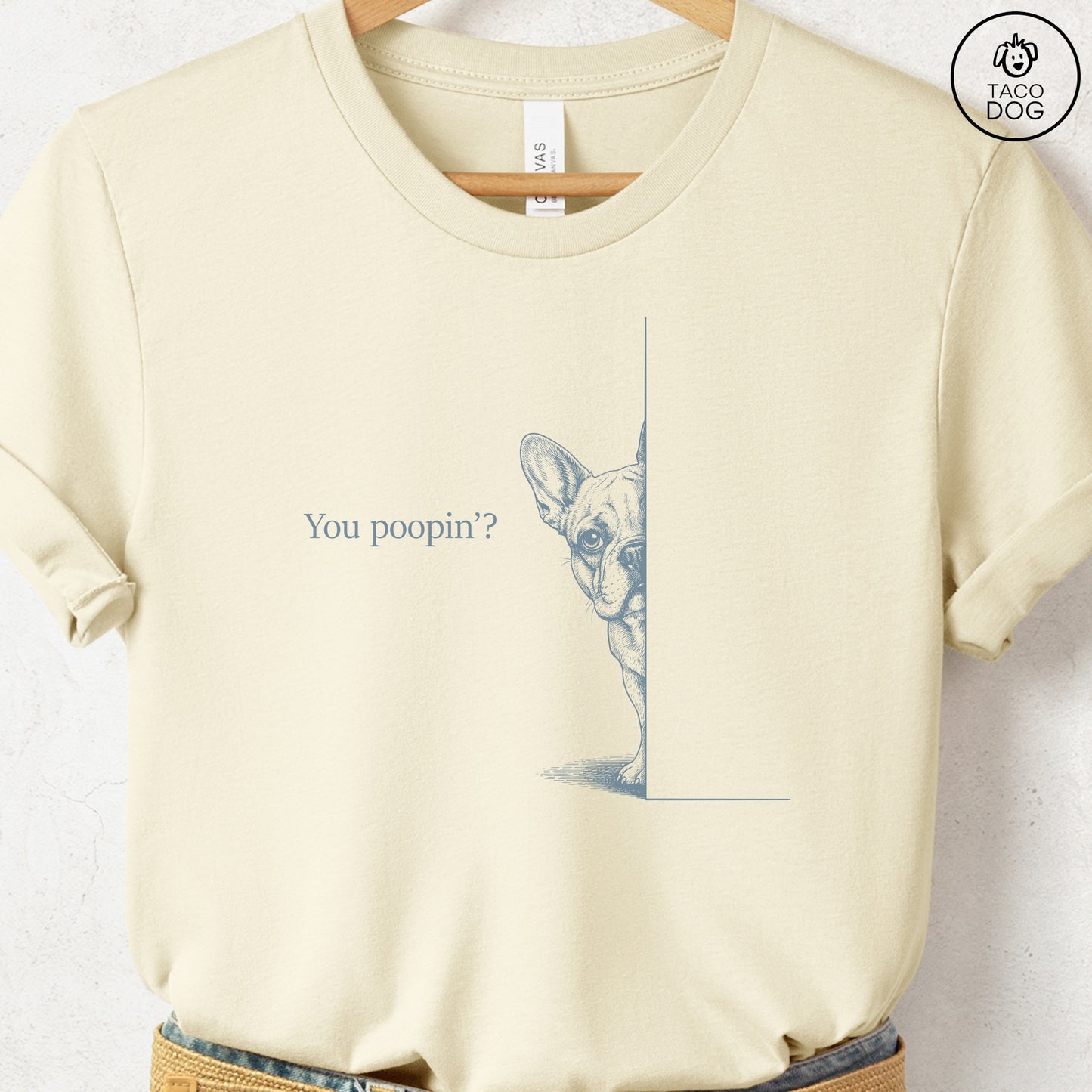 French Bulldog Frenchie Poopin T-Shirt Natural Taco-Dog
