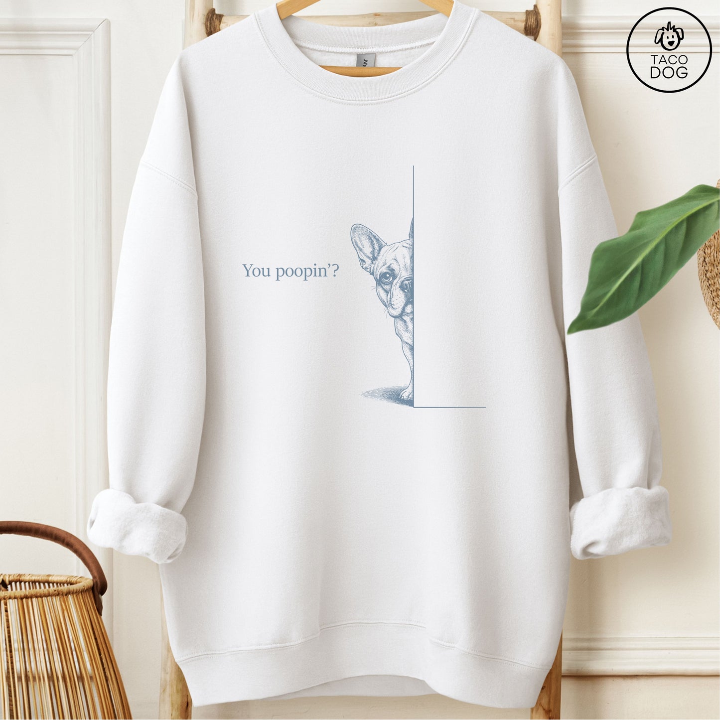 French Bulldog Frenchie Poopin Sweatshirt White Taco-Dog