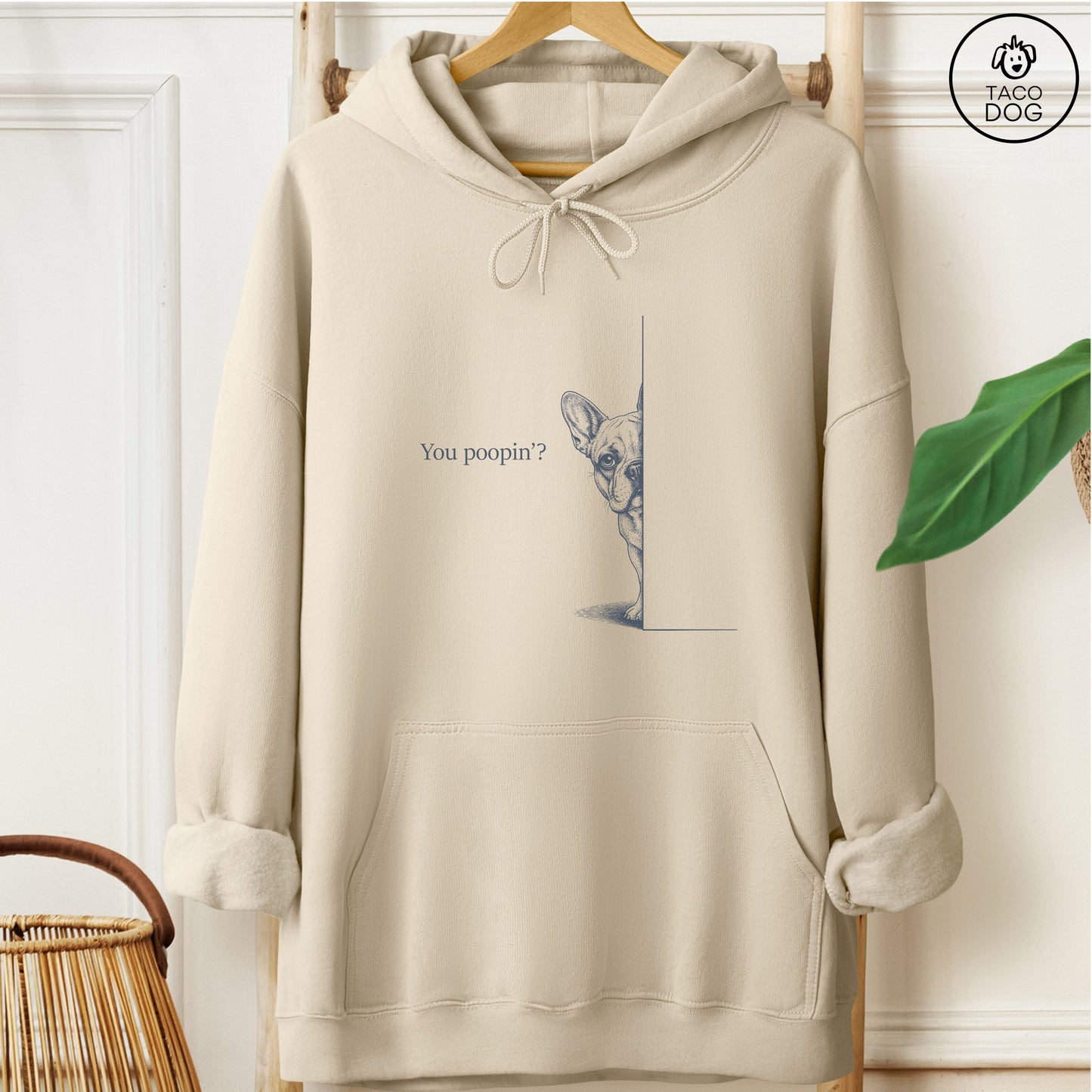 French Bulldog Frenchie Poopin Hoodie Sand Taco-Dog