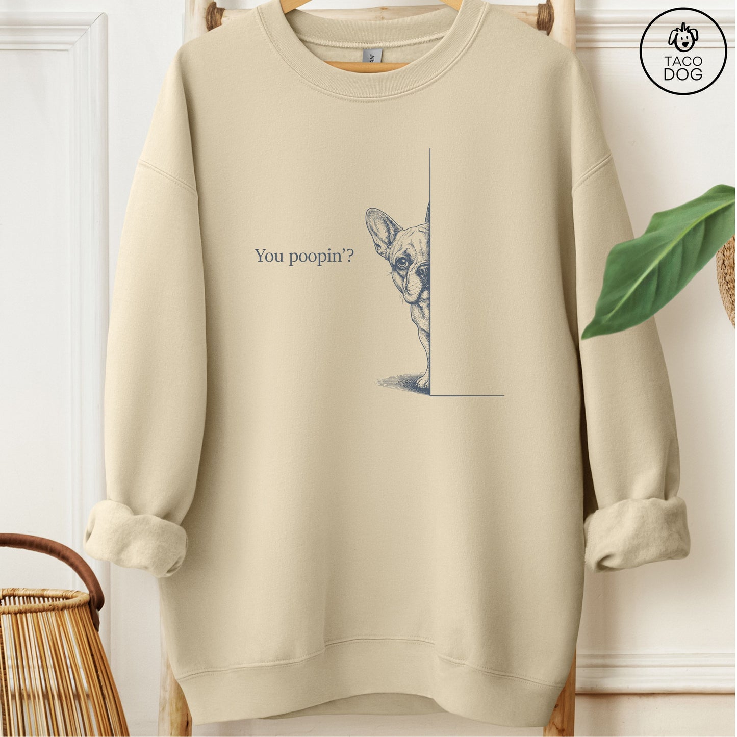 French Bulldog Frenchie Poopin Sweatshirt Sand Taco-Dog