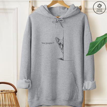 French Bulldog Frenchie Poopin Hoodie Graphite Heather Taco-Dog