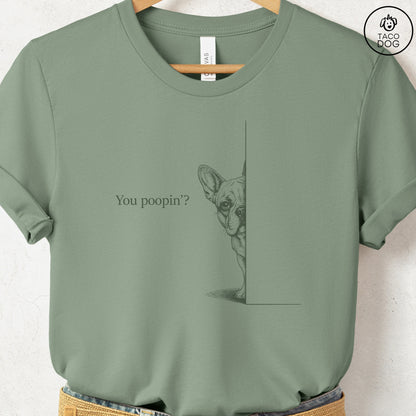 French Bulldog Frenchie Poopin T-Shirt Sage Taco-Dog