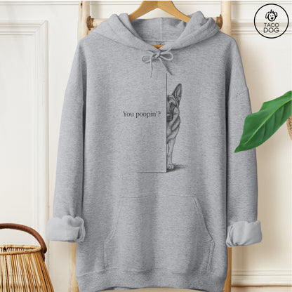 German Shepherd Poopin Hoodie Graphite Heather Taco-Dog