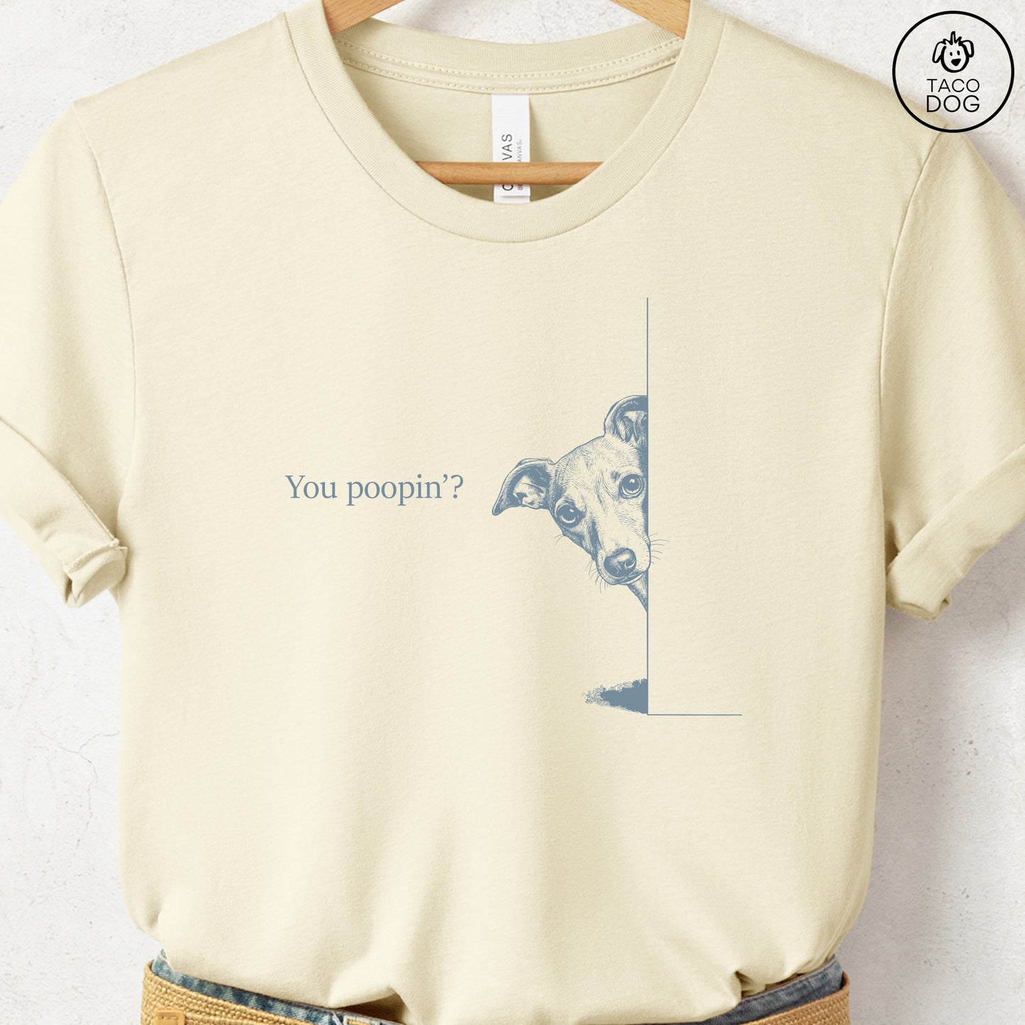 Italian Greyhound Whippet Poopin T-Shirt Natural Taco-Dog