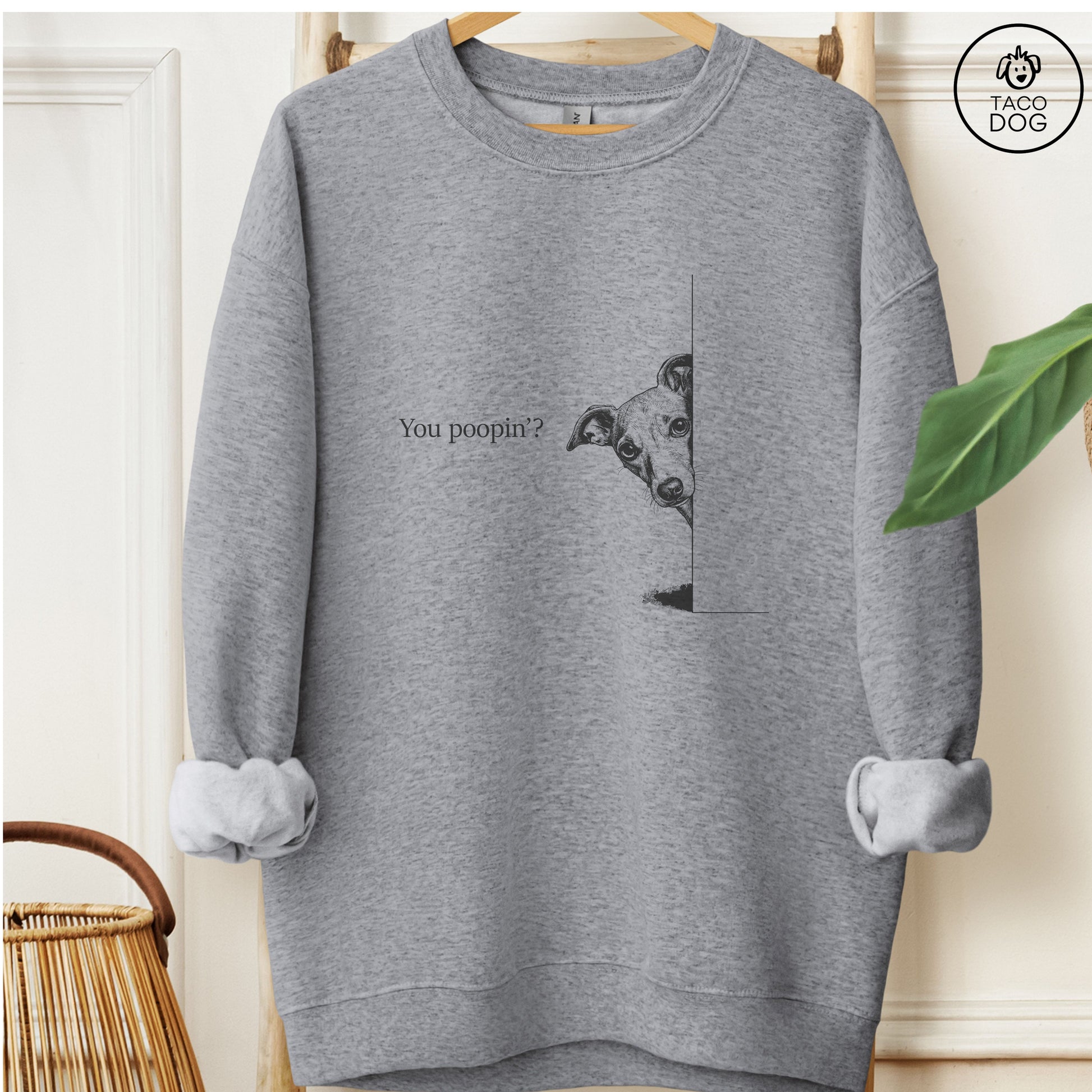 Italian Greyhound Whippet Poopin Sweatshirt Graphite Heather Taco-Dog