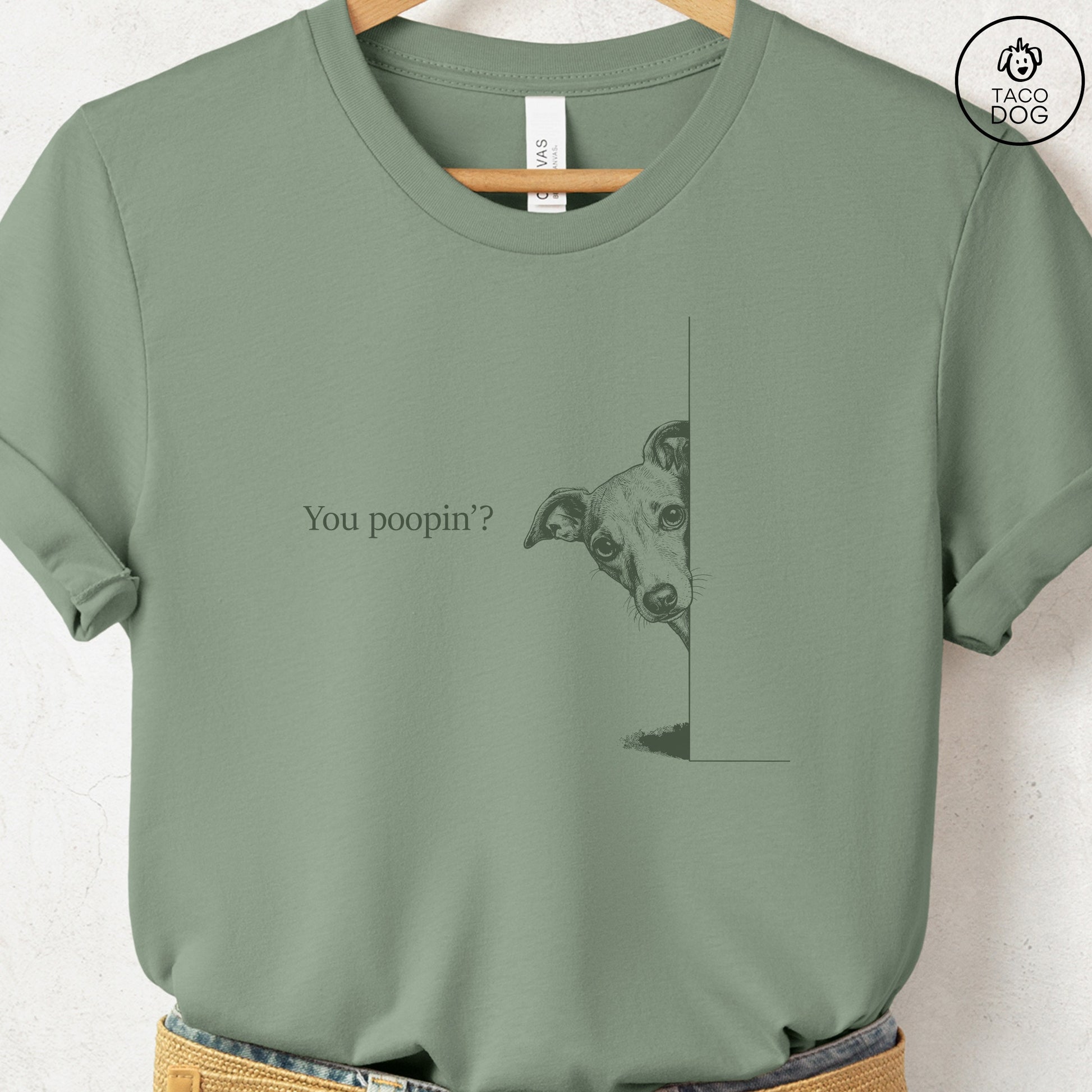 Italian Greyhound Whippet Poopin T-Shirt Sage Taco-Dog