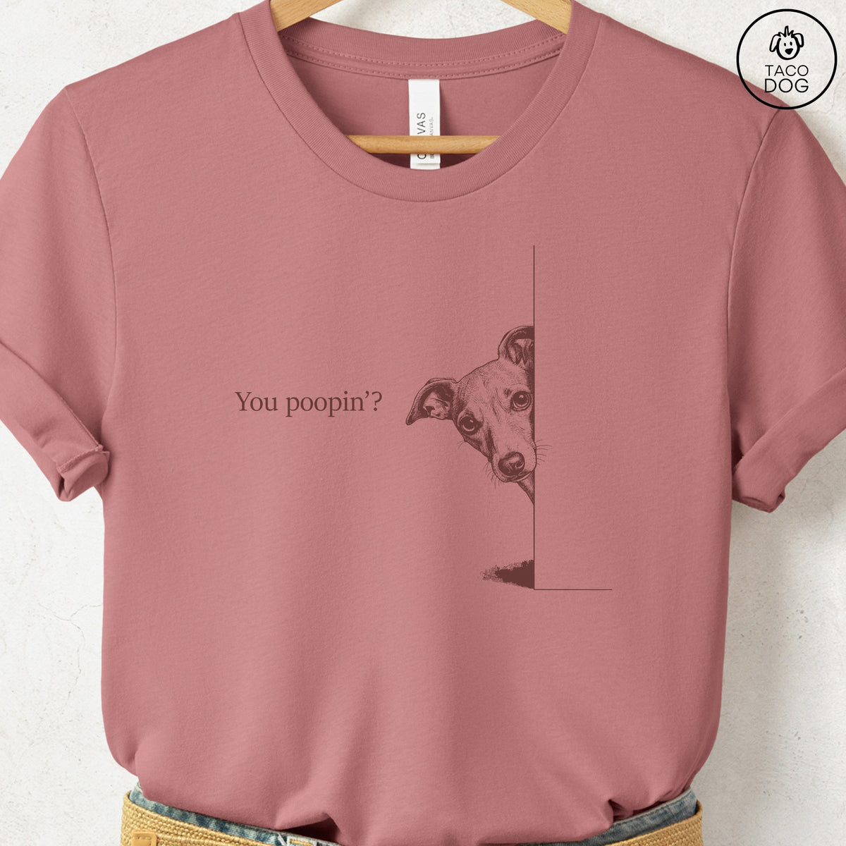 Italian Greyhound Whippet Poopin T-Shirt, design close-up