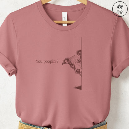 Italian Greyhound Whippet Poopin T-Shirt Heather Mauve Taco-Dog