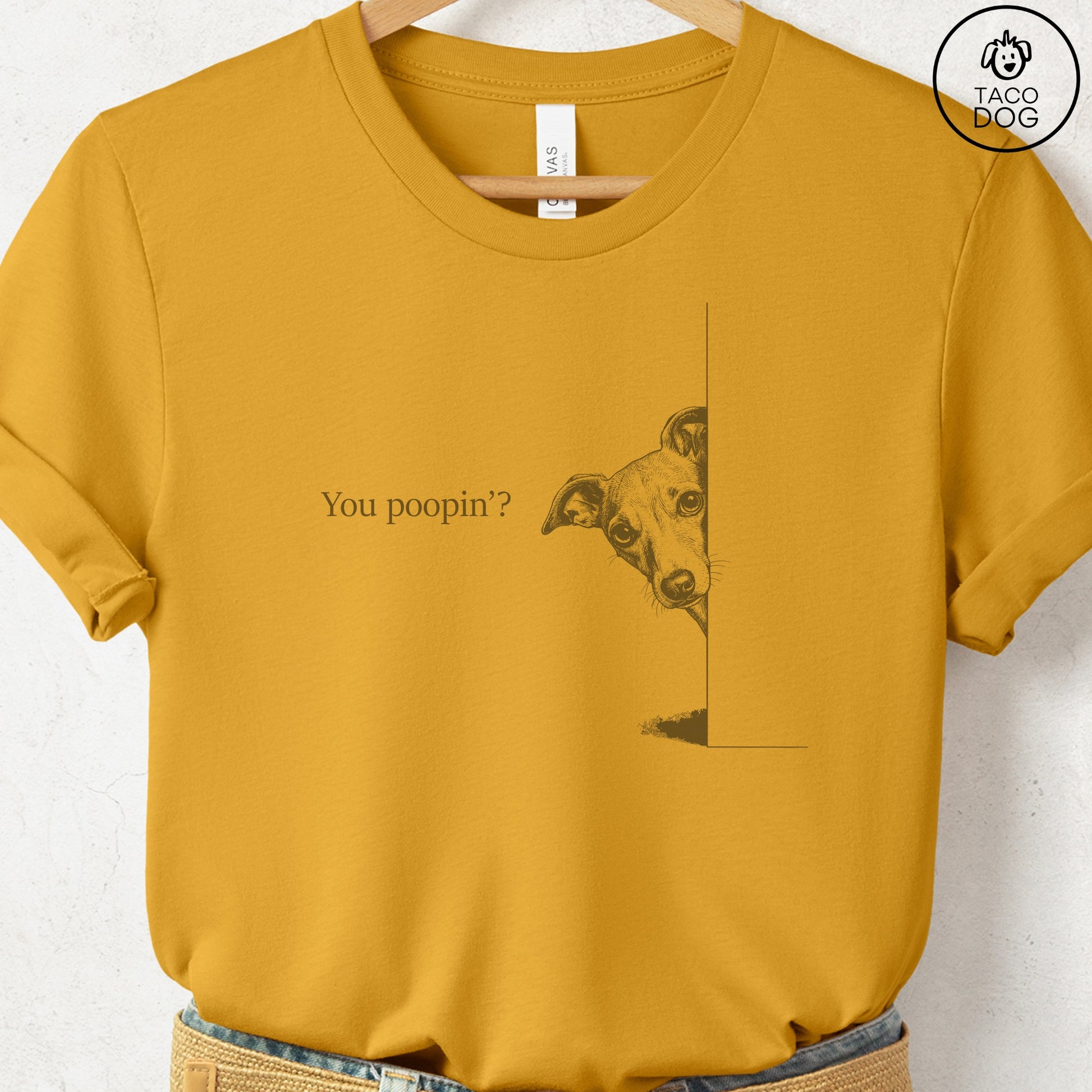 Italian Greyhound Whippet Poopin T-Shirt Mustard Taco-Dog