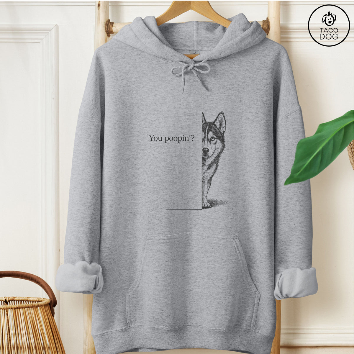 Husky Poopin Hoodie Graphite Heather Taco-Dog