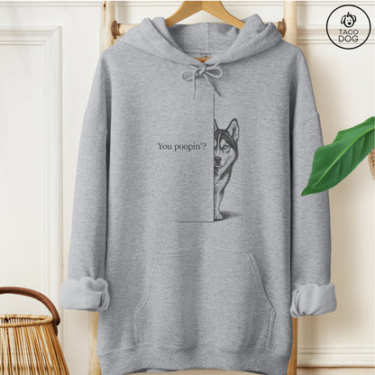 Husky Poopin Hoodie Graphite Heather Taco-Dog