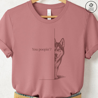 Husky Poopin T-Shirt Heather Mauve Taco-Dog