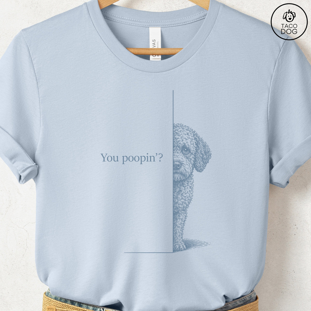 Lagotto Romagnolo Poopin T-Shirt Light Blue Taco-Dog